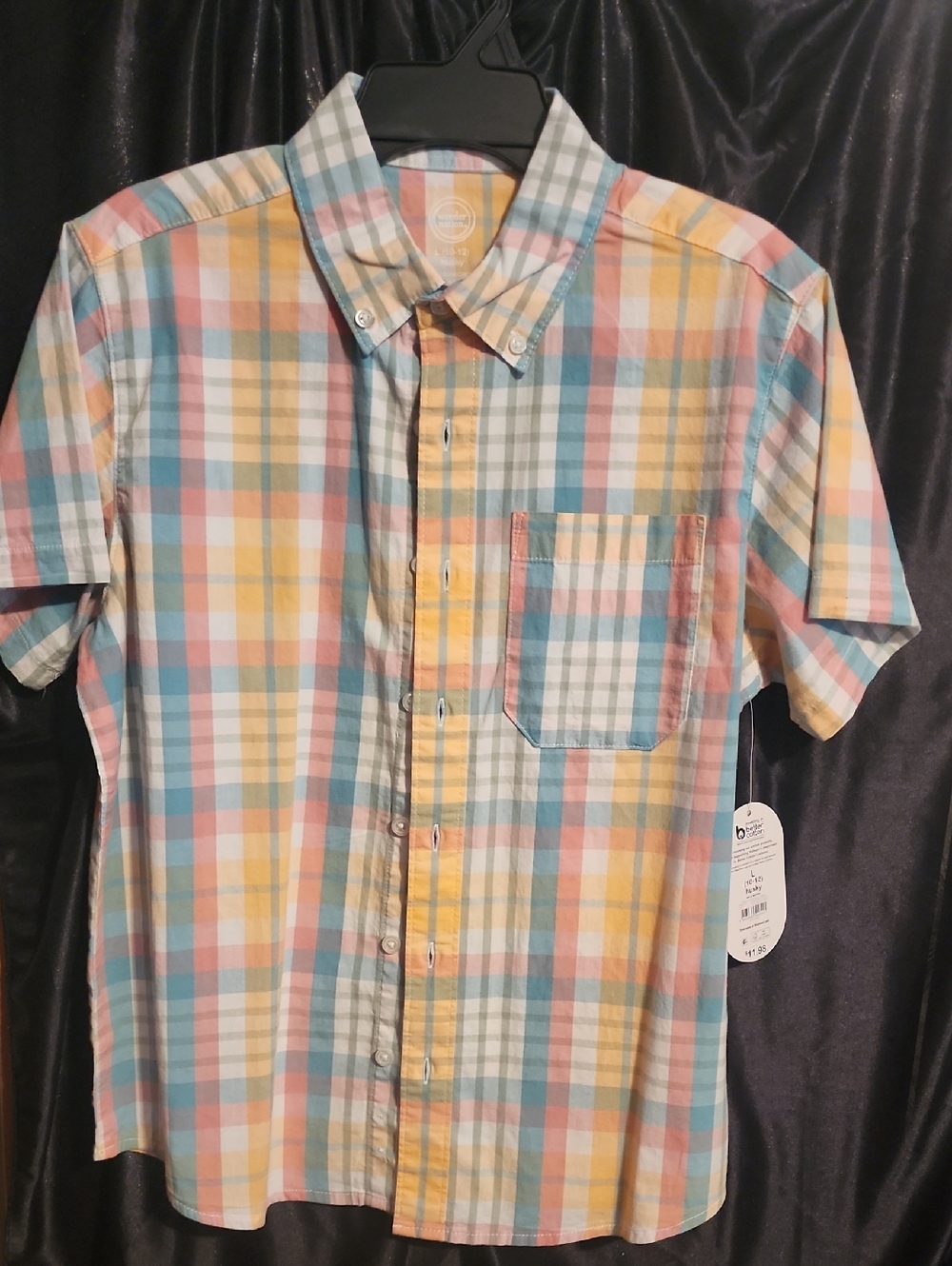 2 shirts 10-12 HUSKY Boys Short-Sleeve Shirts - 1-multi color 2 light blue
